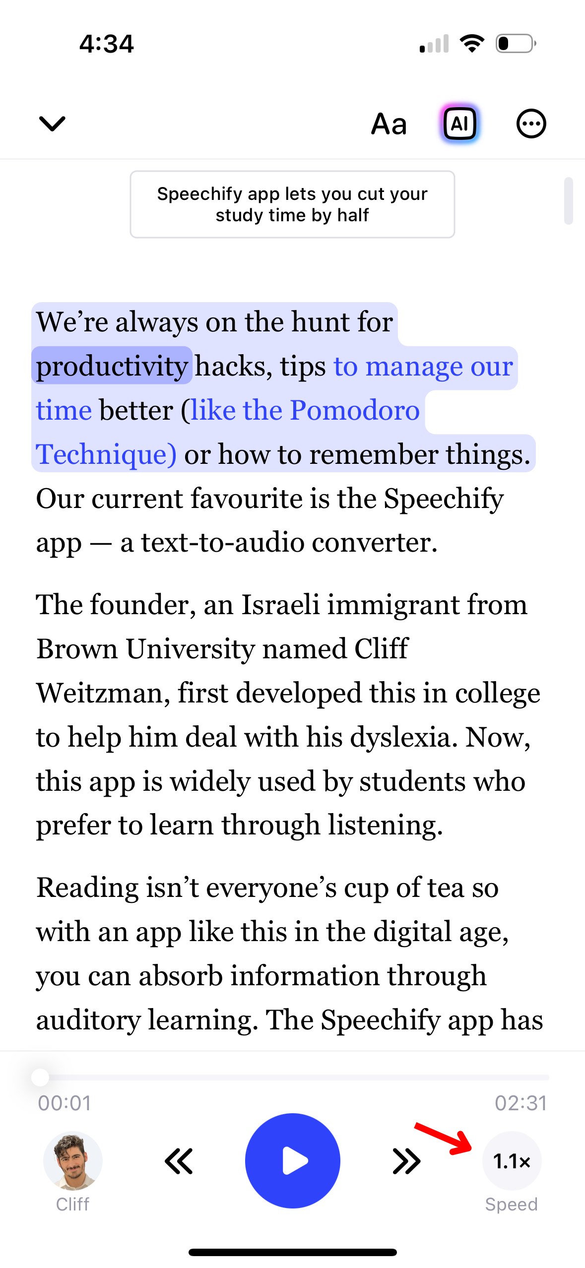 How to Change Reading Speed on the Speechify iOS App